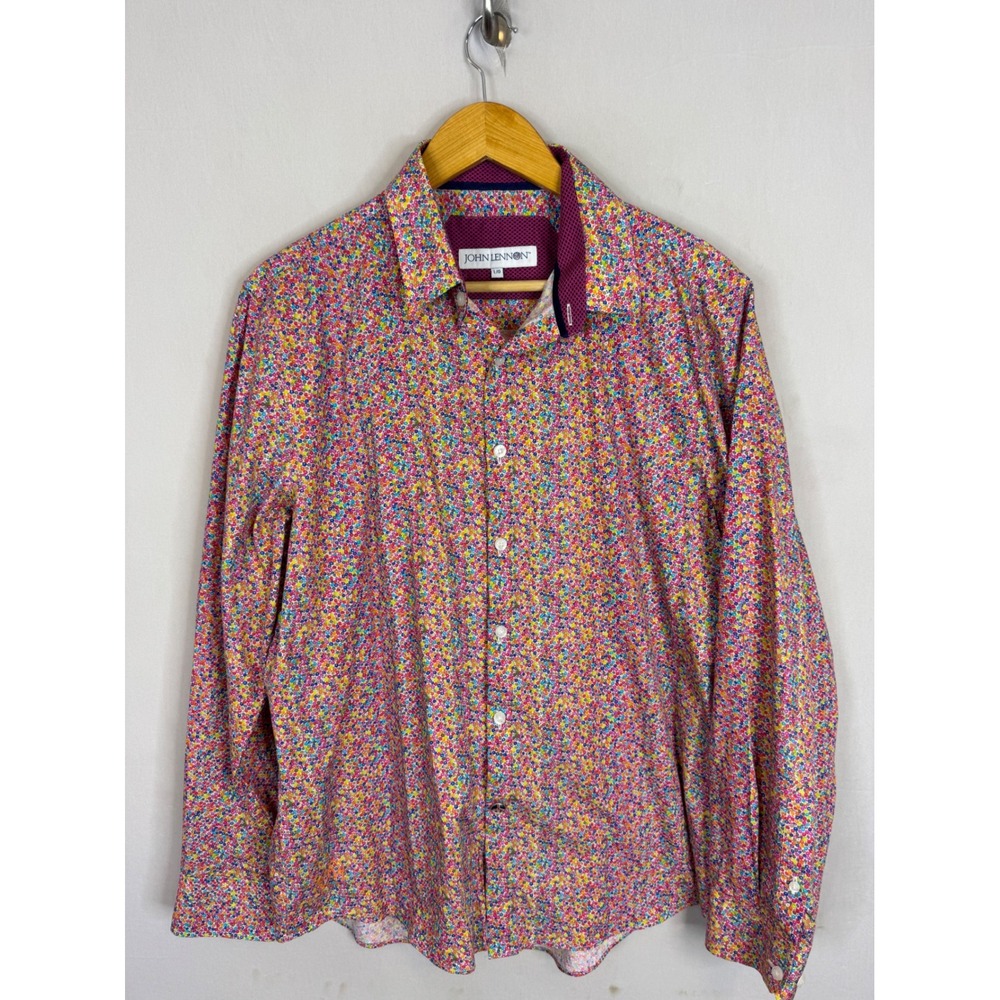 John Lennon Mens Large Floral Button Down Shirt Long Sleeve Cotton Multicolor